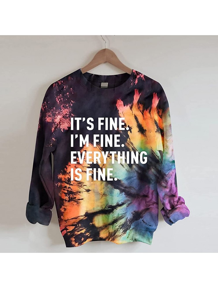Women Fashion Tie-Dye Sweatshirt Casual Loose Long Sleeve Round Neck Pullover Top Rainbow Print Workout Blouse for Lady - B676RFRLI