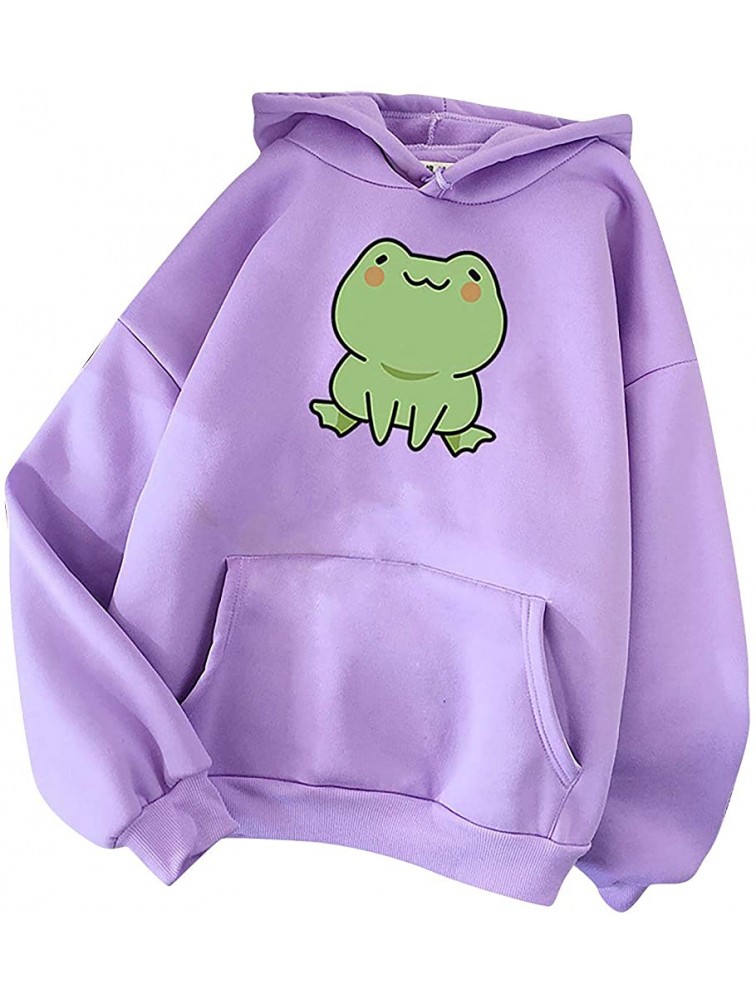 Women's Cute Fashion Hooded Sweatshirts Long Sleeve Pocket Funny Frog Print Pullovers Ladies Solid Animal Blouses Top - BGO1686BD