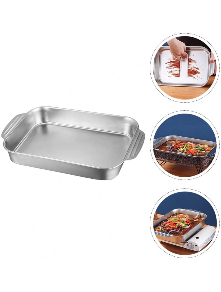 YARNOW Rectangular Grilled Tray， 1PC Stainless Dish Double Ears Design Shallow Bakeware Pan 3. 3L - BBSABA58T