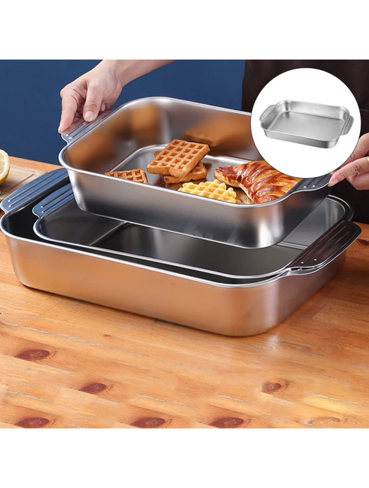 YARNOW Rectangular Grilled Tray， 1PC Stainless Dish Double Ears Design Shallow Bakeware Pan 3. 3L - BBSABA58T