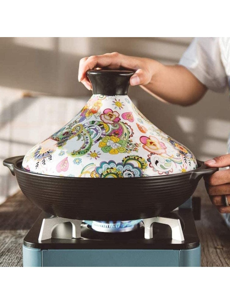 Chinese pottery -Cooker Pot 2L Ceramic Casserole with Flower Pattern|Tagine Pot With Lid for Braising Slow Cooking|Without Lead Cooking Healthy Food - B4S5A959W