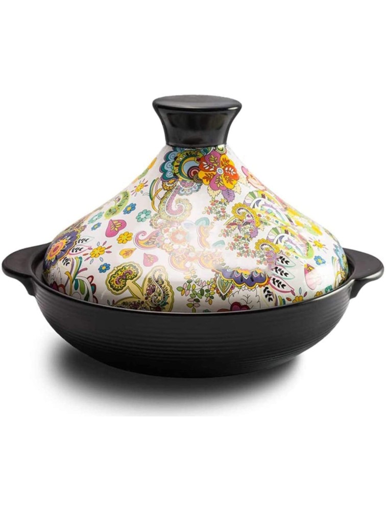 Chinese pottery -Cooker Pot 2L Ceramic Casserole with Flower Pattern|Tagine Pot With Lid for Braising Slow Cooking|Without Lead Cooking Healthy Food - B4S5A959W