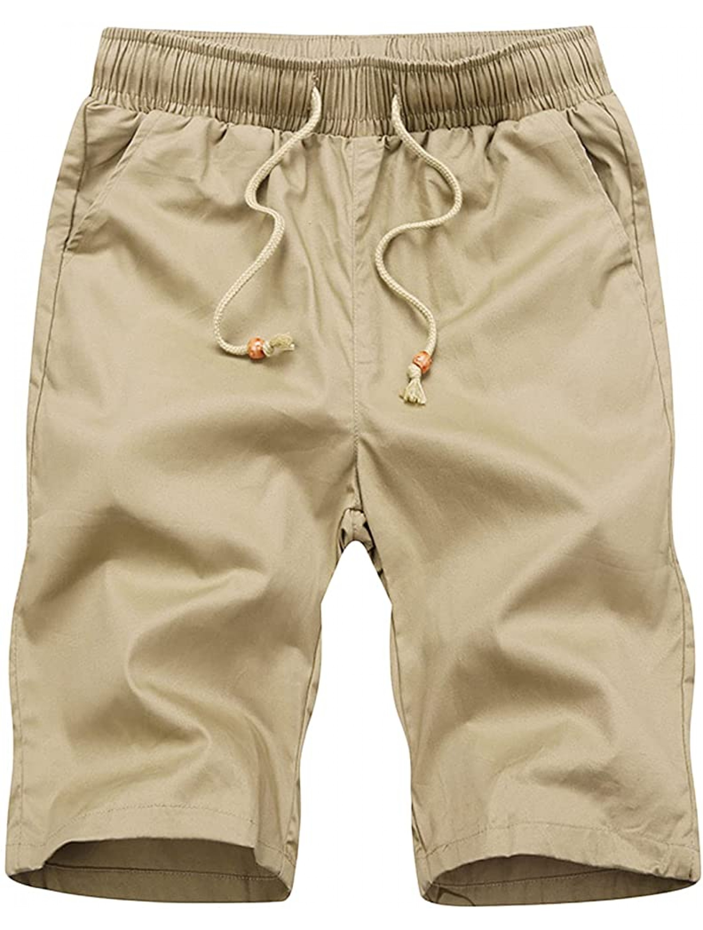 Men's Elastic Waist Casual Shorts Drawstring Summer Beach Shorts With Pockets Outdoor Classic Slim Fit Short Pants Khaki,Large - BBM1RUBBG