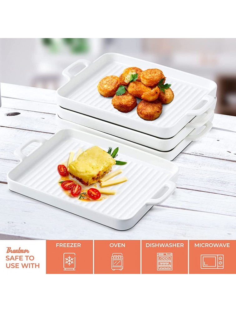 Bruntmor 8.5 x 7 Set Of 4 Porcelain Matte Oven to Table Bakeware Dinner Plates for Oven Roasting Lasagna Pan with Handle Square Dish White - BW1BRT5YK