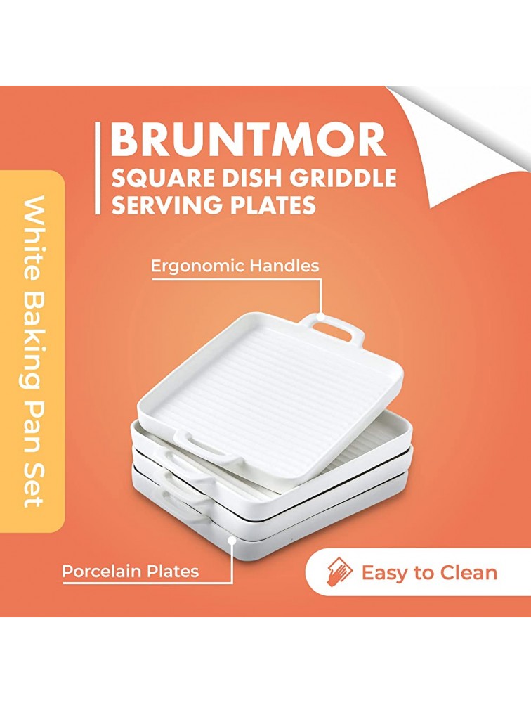 Bruntmor 8.5 x 7 Set Of 4 Porcelain Matte Oven to Table Bakeware Dinner Plates for Oven Roasting Lasagna Pan with Handle Square Dish White - BW1BRT5YK