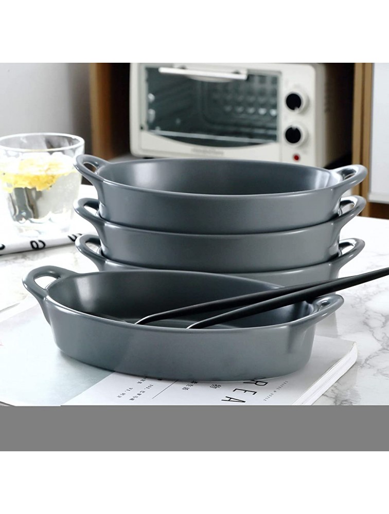Bruntmor Set of 4 Oval Au Gratin 8x 5 Baking Dishes Lasagna Pan Ceramic Bakeware Ideal for Creme Brulee Easy Carry Handles Nice Table Serving Dish Oven To Table 16 Oz -Grey - BK9HDAC3O