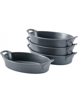 Bruntmor Set of 4 Oval Au Gratin 8"x 5" Baking Dishes Lasagna Pan Ceramic Bakeware Ideal for Creme Brulee Easy Carry Handles Nice Table Serving Dish Oven To Table 16 Oz -Grey - BK9HDAC3O