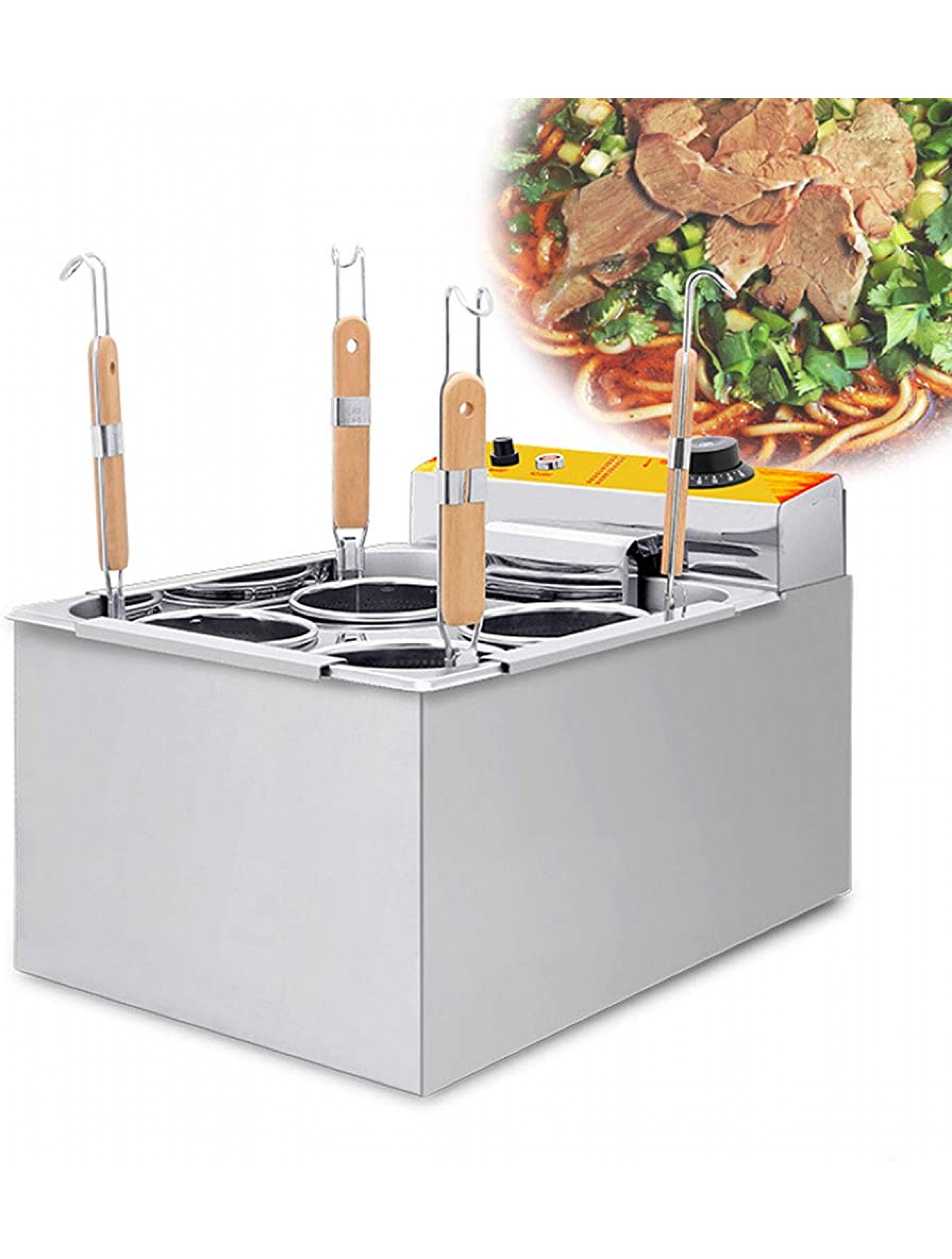 DUTUI Multifunctional Desktop Electric Noodle Cooker 3.5Kw Electric Noodle Cooker Stainless Steel Four-Head Noodle Cooker - BZB3Y2GYT