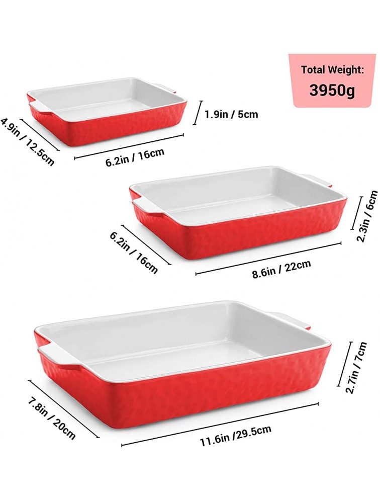 Krokori Baking Dishes Ceramic Baking Pans Lasagna Pans Bakeware Set Baking Tray Set for Cooking Lasagna Kitchen Dinner Cake Banquet and Daily Use with Double Handle 11.6x7.8 inches of 3PCSRed - B7BMKBQHX