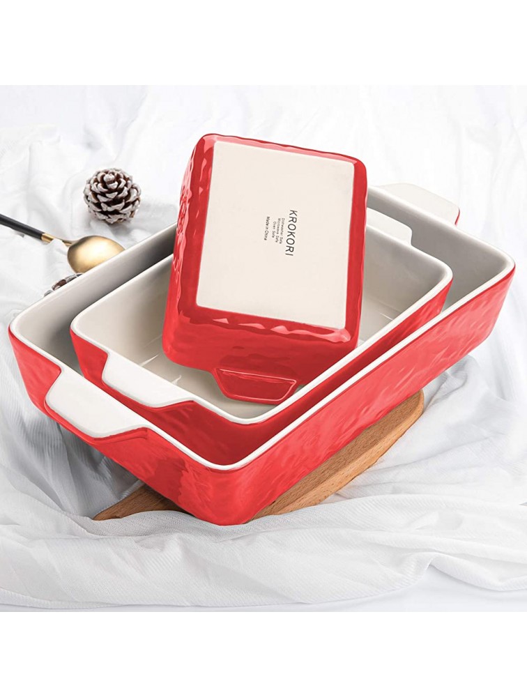 Krokori Baking Dishes Ceramic Baking Pans Lasagna Pans Bakeware Set Baking Tray Set for Cooking Lasagna Kitchen Dinner Cake Banquet and Daily Use with Double Handle 11.6x7.8 inches of 3PCSRed - B7BMKBQHX