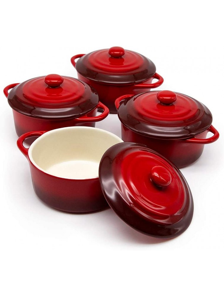 12oz Mini Cocotte by Kook Casserole Dish Ceramic Make Easy to Lift Lid Crimson Red Set of 4, - BTBCNGLT2