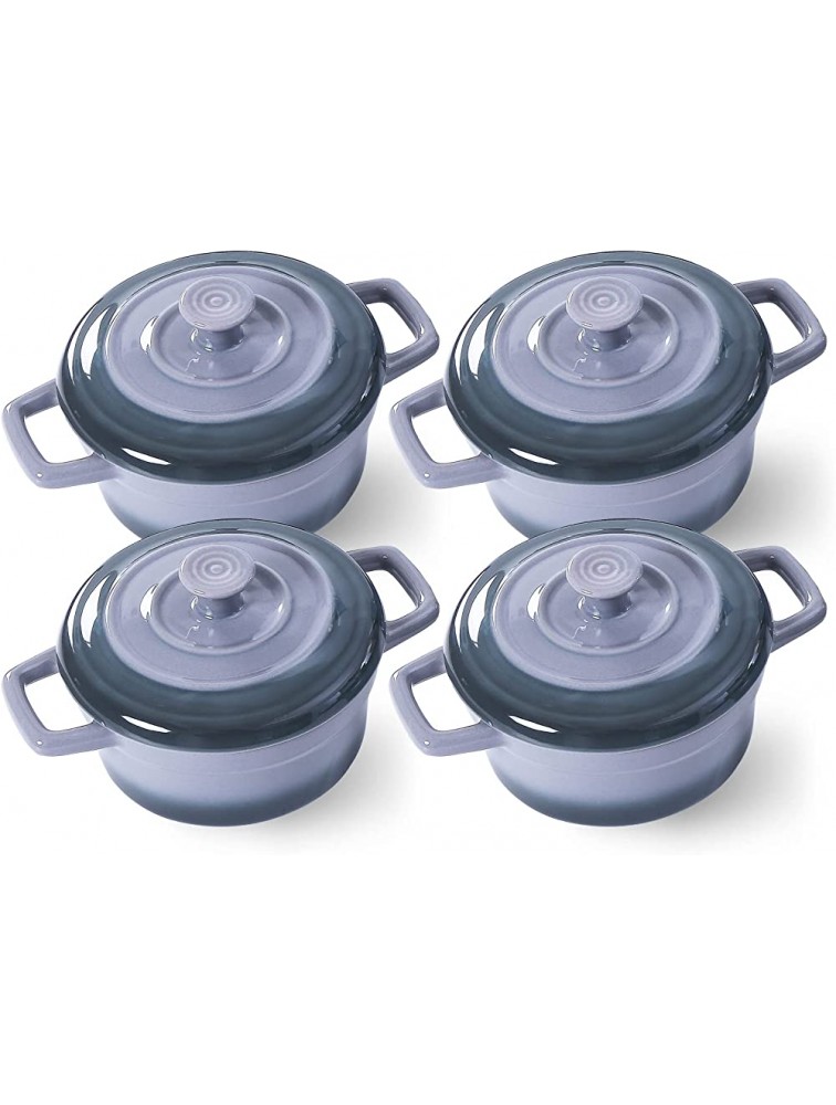 14 oz Mini Cocotte with Lid Lareina Small Ceramic Round Casseroles Dish with Handles and Cover Cute Stoneware Individual Severing Pot Set of 4 Gray - B5EAD0XN5