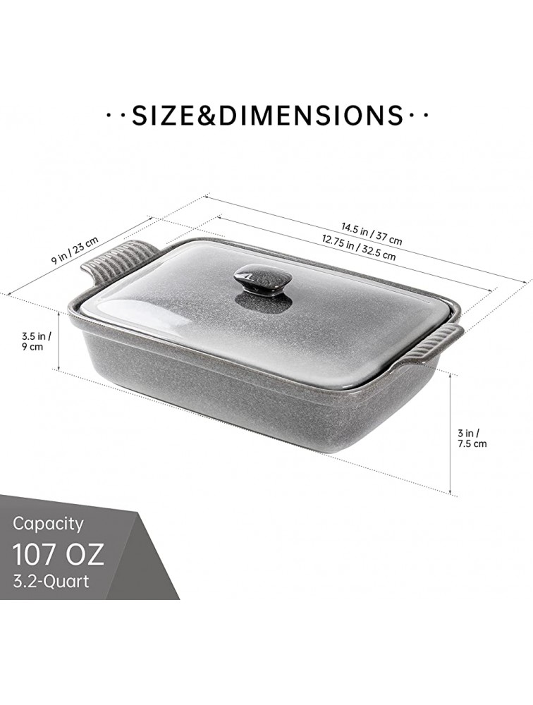 Casserole Dish with Lid UNICASA 2.8qt Ceramic Covered Baking Dish 9x13 Inch for Cooking Lasagna Pan Bakeware Set Oven Safe Reactive Glaze Mist Gray - B6SVYCX3X