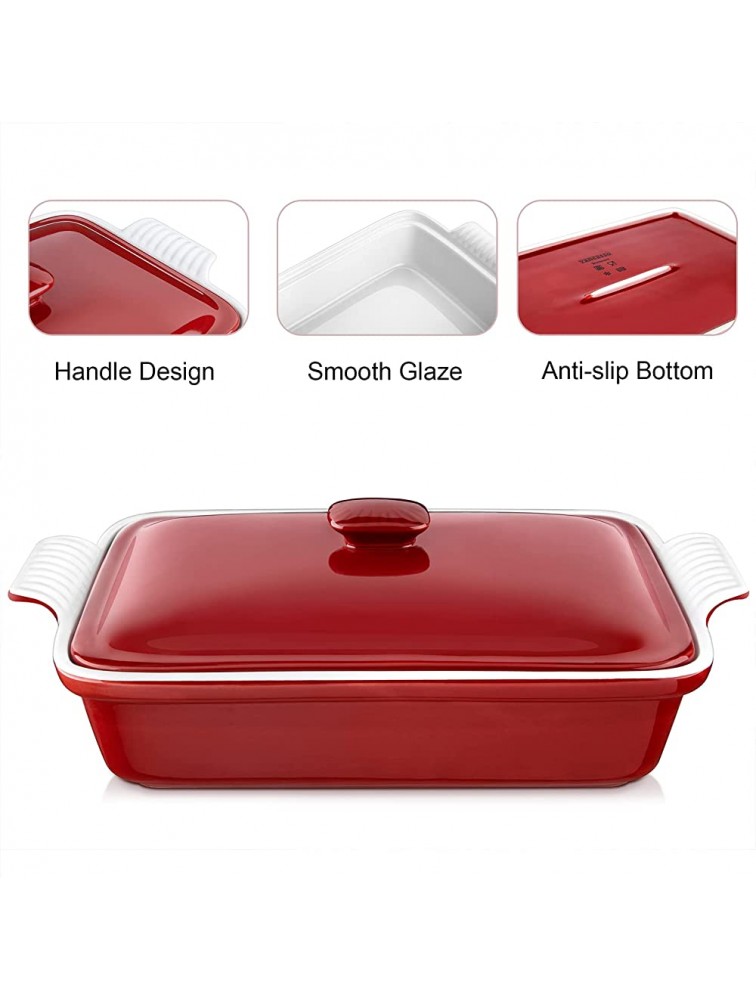 Casserole Dish with Lid vancasso Baking Dish 3.4 Quart Ceramic Bakeware Pan Oven Safe Covered Rectangular Deep Cooking Dishes Set Lasagna Cookware with Handles for Serving 13.5 x 9 inches Red - B4O1J9DDL