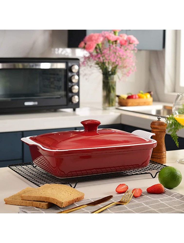 Casserole Dish with Lid vancasso Baking Dish 3.4 Quart Ceramic Bakeware Pan Oven Safe Covered Rectangular Deep Cooking Dishes Set Lasagna Cookware with Handles for Serving 13.5 x 9 inches Red - B4O1J9DDL