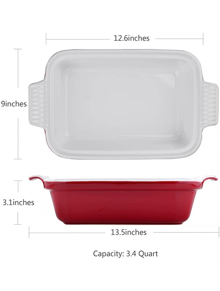 Casserole Dish with Lid vancasso Baking Dish 3.4 Quart Ceramic Bakeware Pan Oven Safe Covered Rectangular Deep Cooking Dishes Set Lasagna Cookware with Handles for Serving 13.5 x 9 inches Red - B2PGFG3ND
