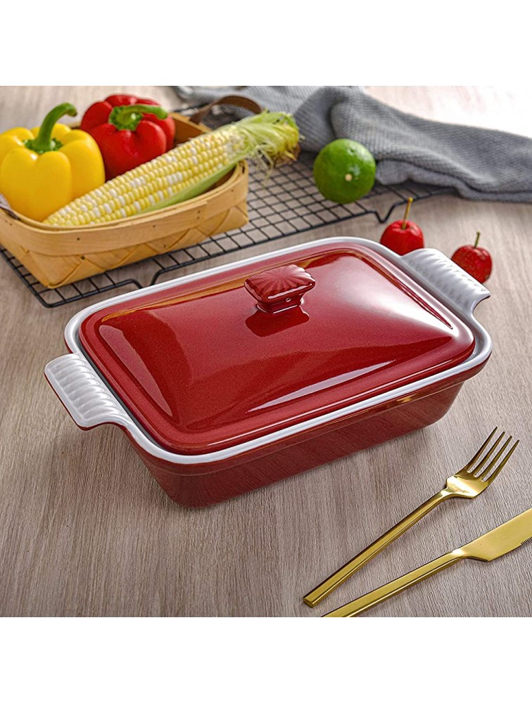 Casserole Dish with Lid vancasso Baking Dish 3.4 Quart Ceramic Bakeware Pan Oven Safe Covered Rectangular Deep Cooking Dishes Set Lasagna Cookware with Handles for Serving 13.5 x 9 inches Red - B2PGFG3ND