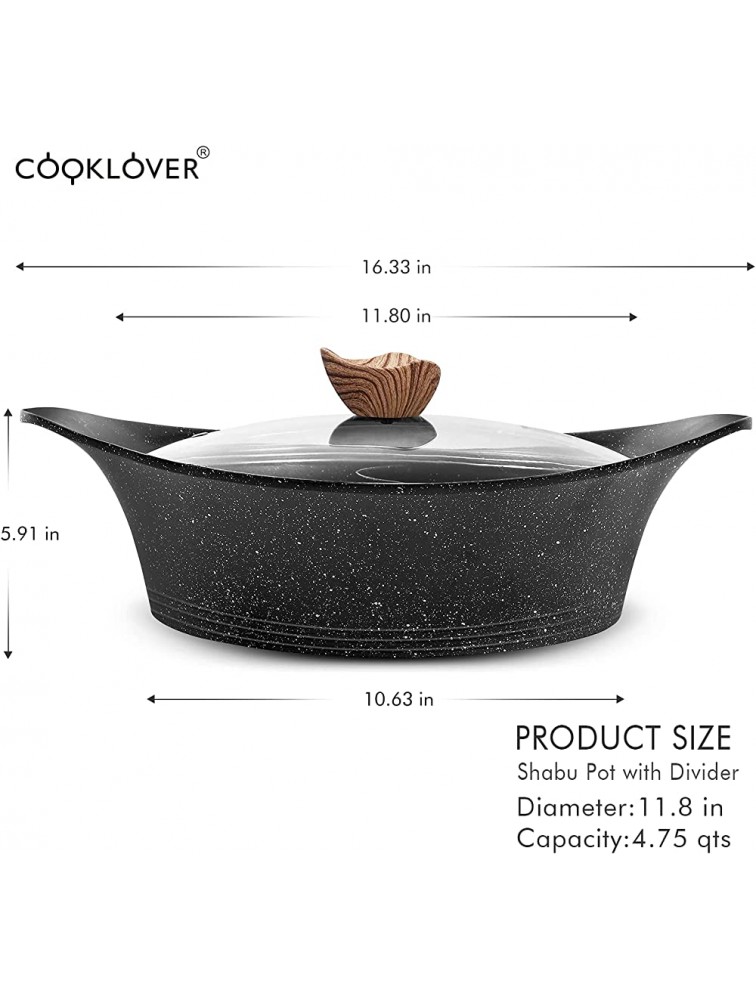 COOKLOVER Shabu Pot with Lid Non-Stick Casserole Induction Shabu Hot Pot with Divider 11.8 Inch 4.5L 5.64lb Black - BE64G0NZF