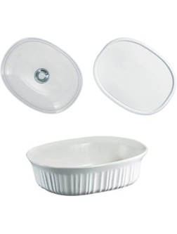 CorningWare French White 1.5 Quart Oval Casserole Bundle: 1.5 Oval with Glass and Plastic Lid - BIRFZTOXQ