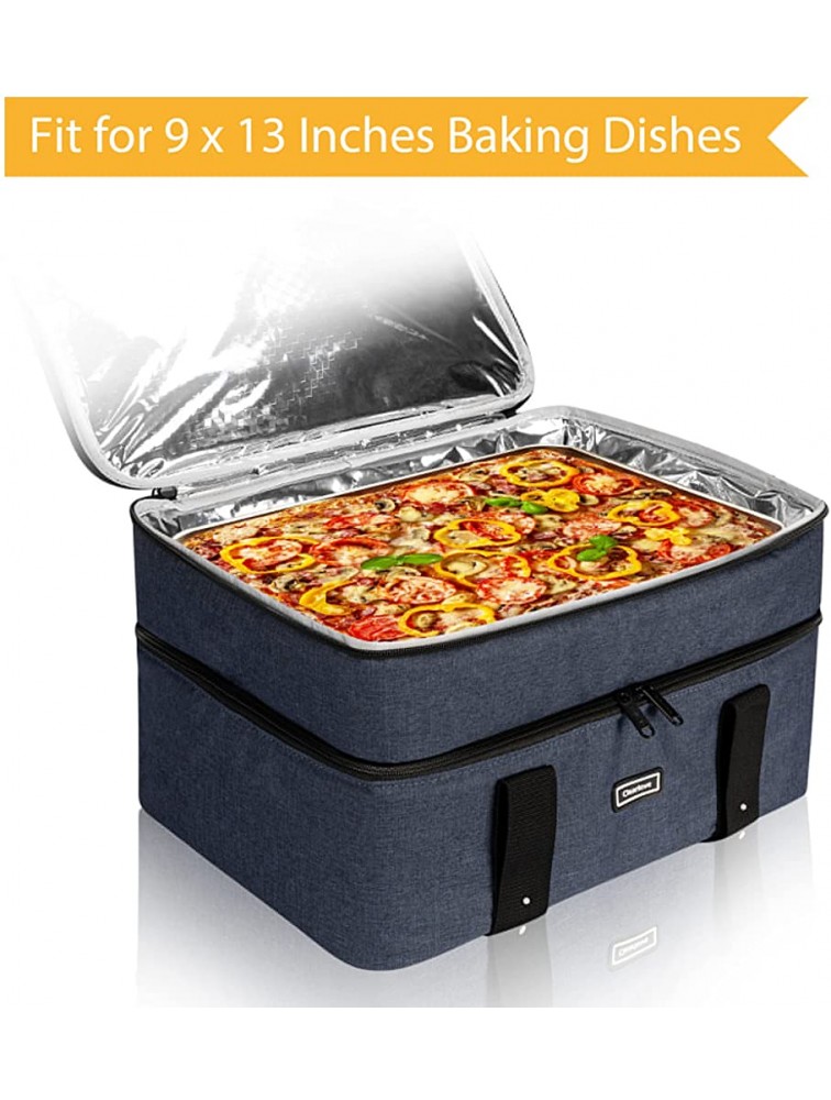 Double Decker Casserole Carrier Insulated for Hot Food Expandable Lasagna Holder Tote for Potluck Parties Picnic and Cookouts Fits 9x13 Baking Dish Navy - BQXVBGVA4