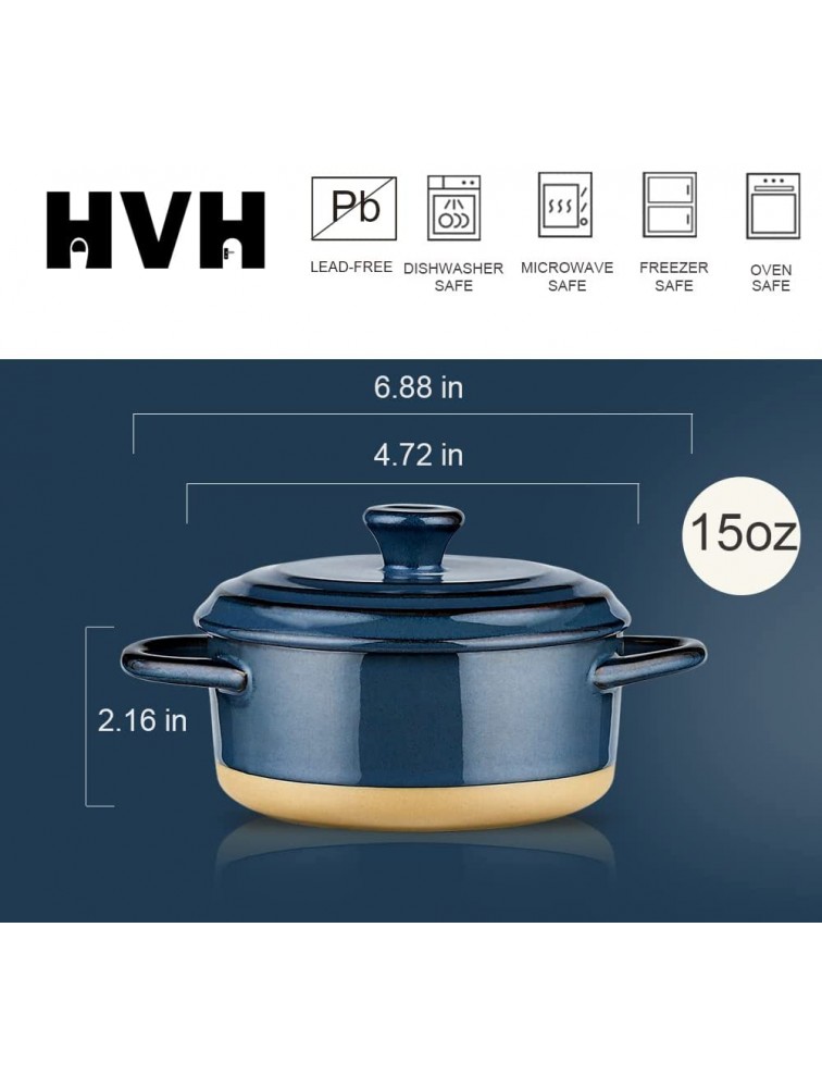 HVH 12 oz Ramekins with Lids Mini Casserole Dish with Lid Oven Safe Small Casserole Dish Set Oven Safe Bowls Mini Dutch Oven Set of 4 Souffle Dish Mini Baking Dishes for Oven with Lids Farmhouse Style Blue - B9H5CJIJG