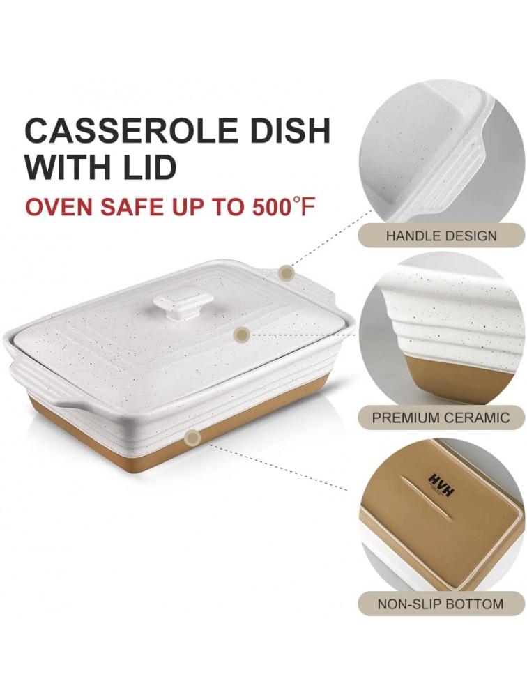 HVH Ceramic Casserole Dish with Lid Oven Safe 9x13 Casserole Dish Covered Rectangular Casserole Dish Set 3.5 Quart Large Casserole Dish Baking Dishes for Casseroles Farmhouse Style White - B78NSNCVN