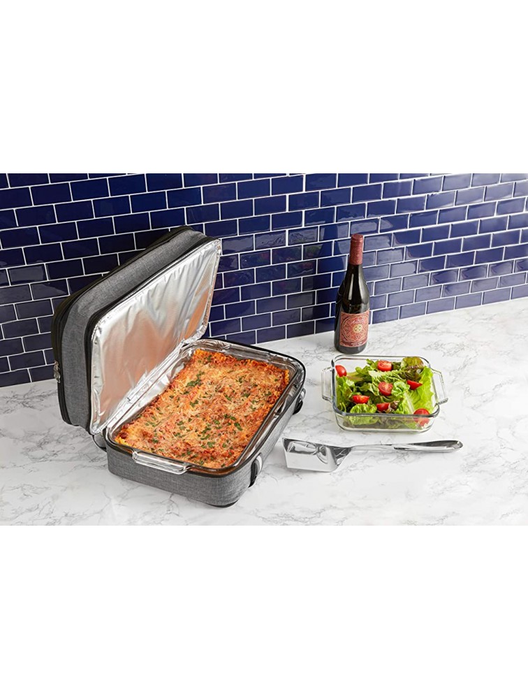 Insulated Expandable Double Casserole Carrier and Lasagna Holder for Picnic Potluck Beach Day Trip Camping Hiking Hot and Cold Thermal Bag in Gray – Tote can hold 11 x 15 or 9 x 13 baking dish - B3Q11TTQ9