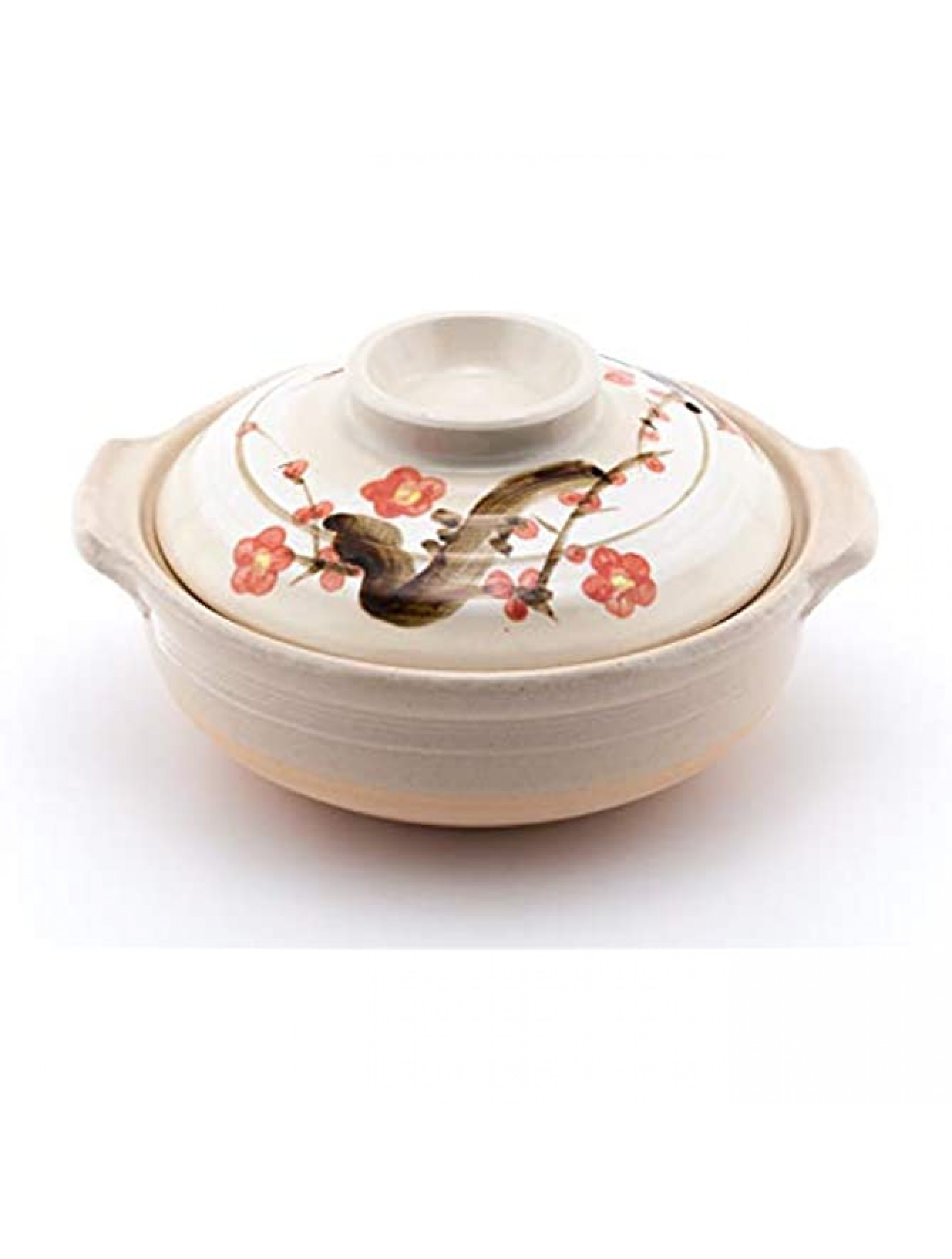 Japanese Sakura Donabe Ceramic Hot Pot Casserole 72 oz Earthenware Clay Pot Serves 3-4 People Made In Japan - BMSCHNR32