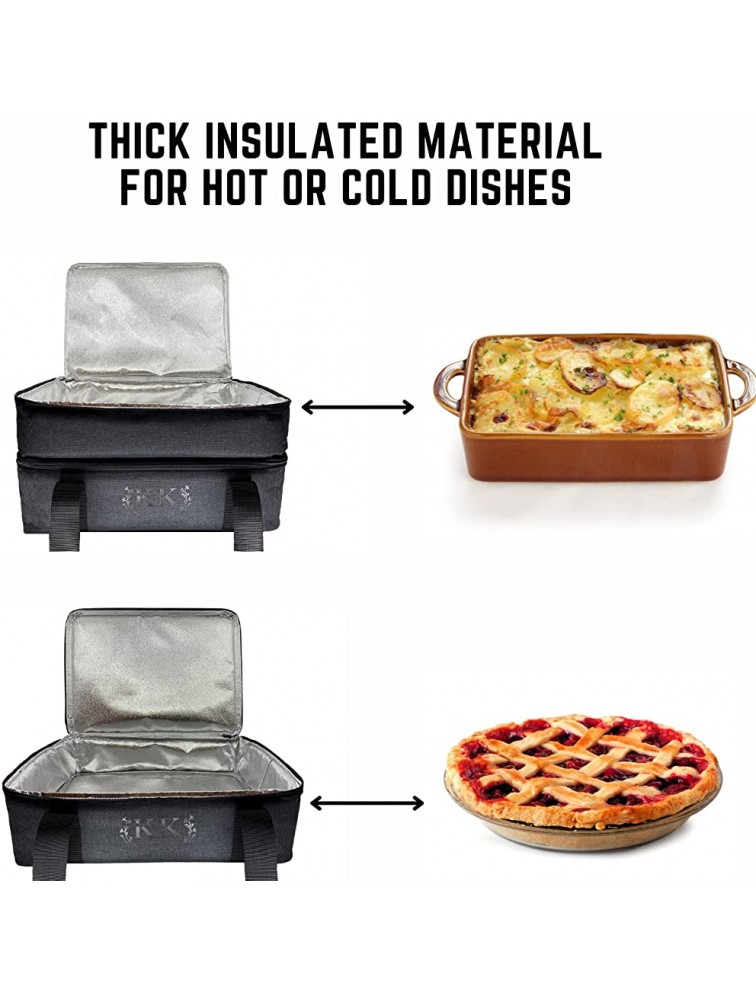 Kades Kitchen Insulated Double Casserole Carrier Hot Food Carrier Upgraded Insulation With Larger Design for 11x15 and 9x13 Baking Dish to Carry Lasagna Hotdish Casserole and Dessert For Picnic Tailgating Potlucks and Holidays Family Owned & Operated - B1YN90G2B