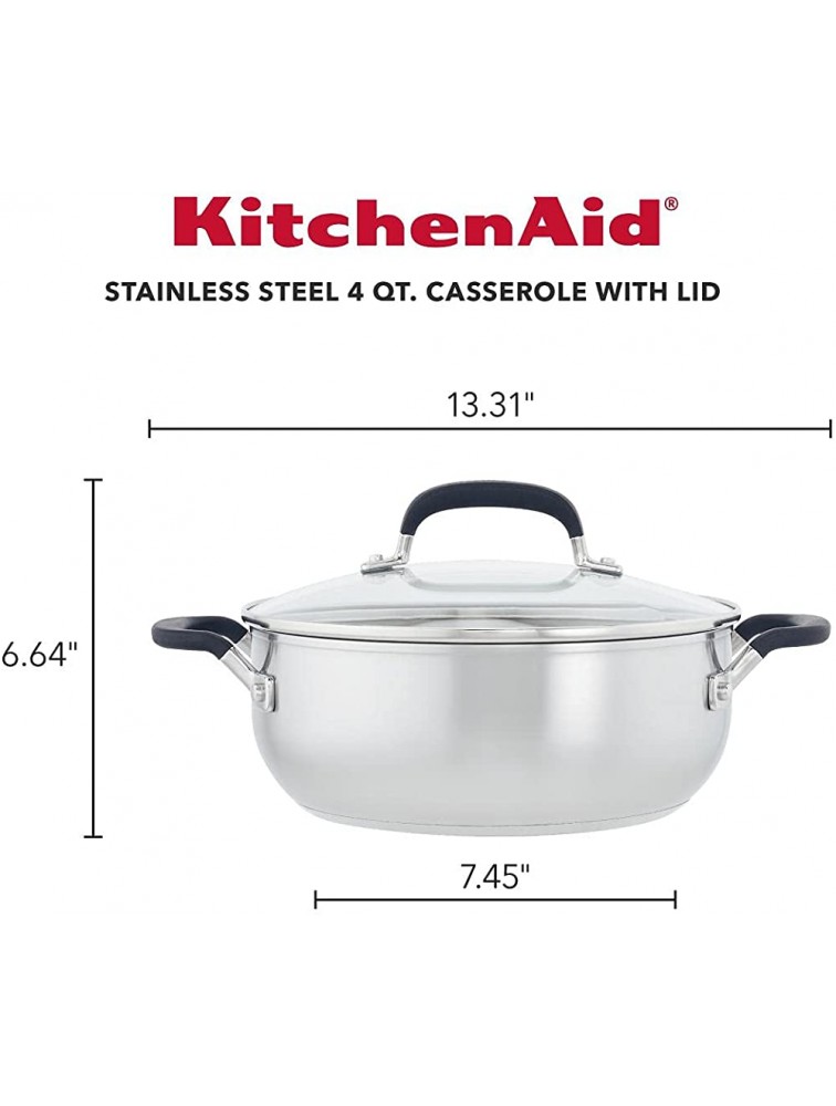 KitchenAid Stainless Steel Casserole with Lid 4 Quart Brushed Stainless Steel - BBMI0ONHK