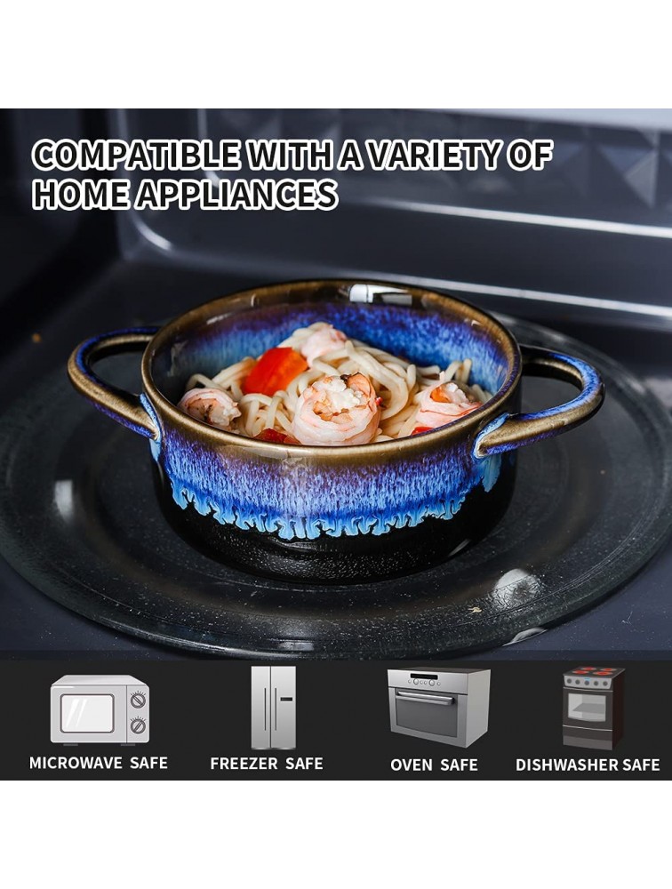 KOOV Small Casserole Dish with Lid Oven Safe Bowls 12 oz Ramekins with Lids Souffle Dish Ceramic Casserole Dish Set of 4 Mini Dutch Oven Reactive Glaze Nebula Blue - BBHOXOJOE