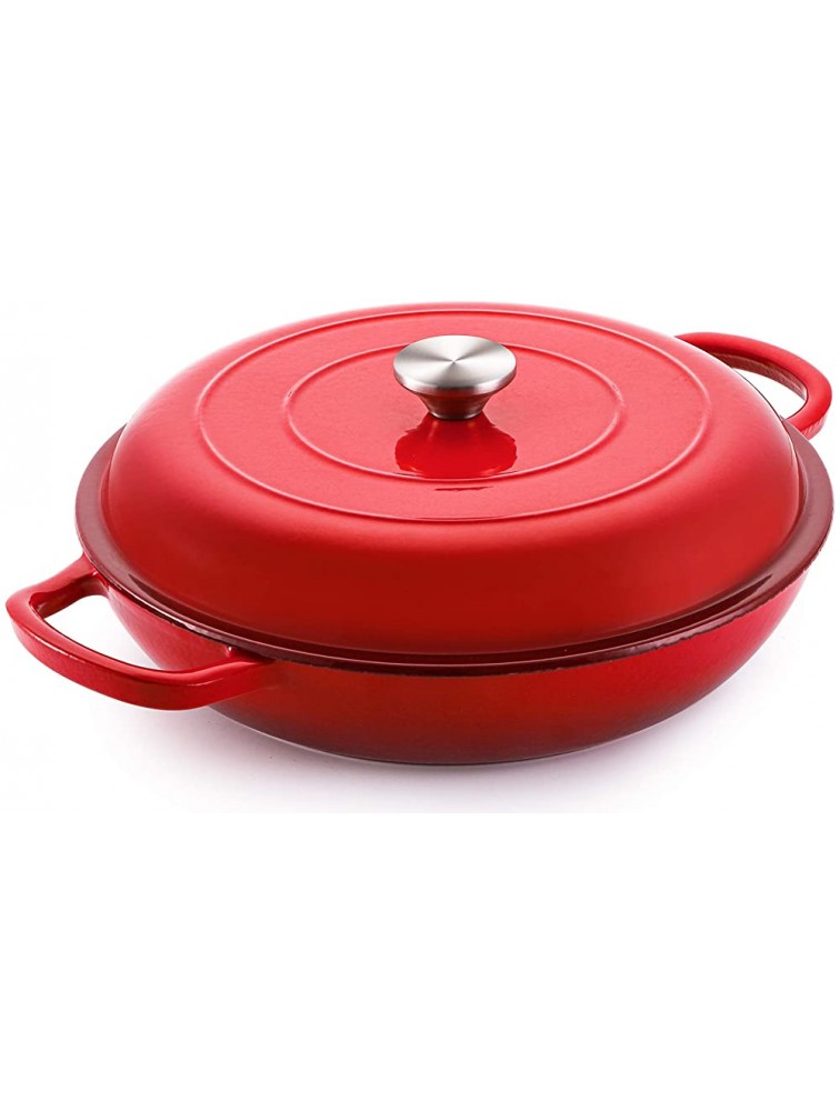 Lawei Enameled Cast Iron Casserole Braiser Pan with Lid 3.8 Quart Round Enamel Cookware Skillet for Cooking - B2I4NP65J