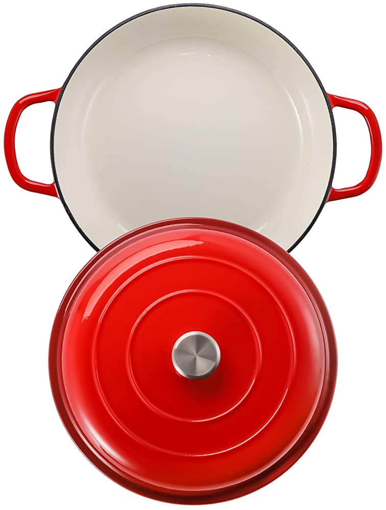 Lawei Enameled Cast Iron Casserole Braiser Pan with Lid 3.8 Quart Round Enamel Cookware Skillet for Cooking - B2I4NP65J