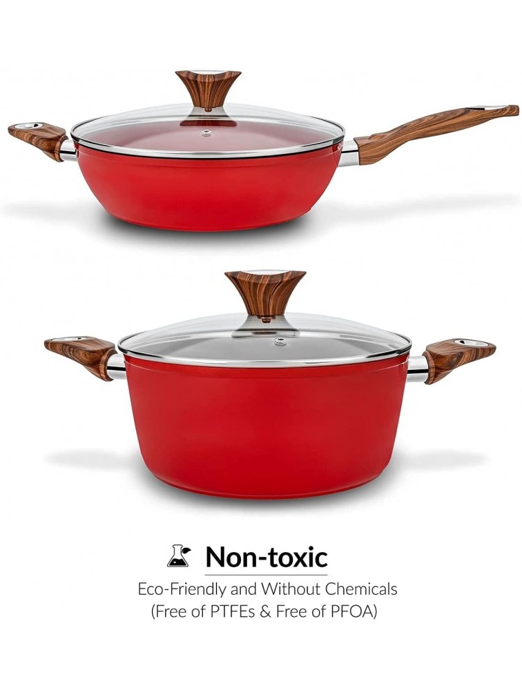 Phantom Chef Bundle: 11 Deep Frypan & 4.4 QT Casserole Stockpot | Aluminum Body Non-Stick Ceramic Coating | With Soft Touch Stay Cool Handle | Dishwasher Safe | Non-Toxic PFOA & PTFE Free Pan | Red - BB9N4HLU5