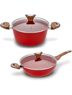 Phantom Chef Bundle: 11" Deep Frypan & 4.4 QT Casserole Stockpot | Aluminum Body Non-Stick Ceramic Coating | With Soft Touch Stay Cool Handle | Dishwasher Safe | Non-Toxic PFOA & PTFE Free Pan | Red - BB9N4HLU5