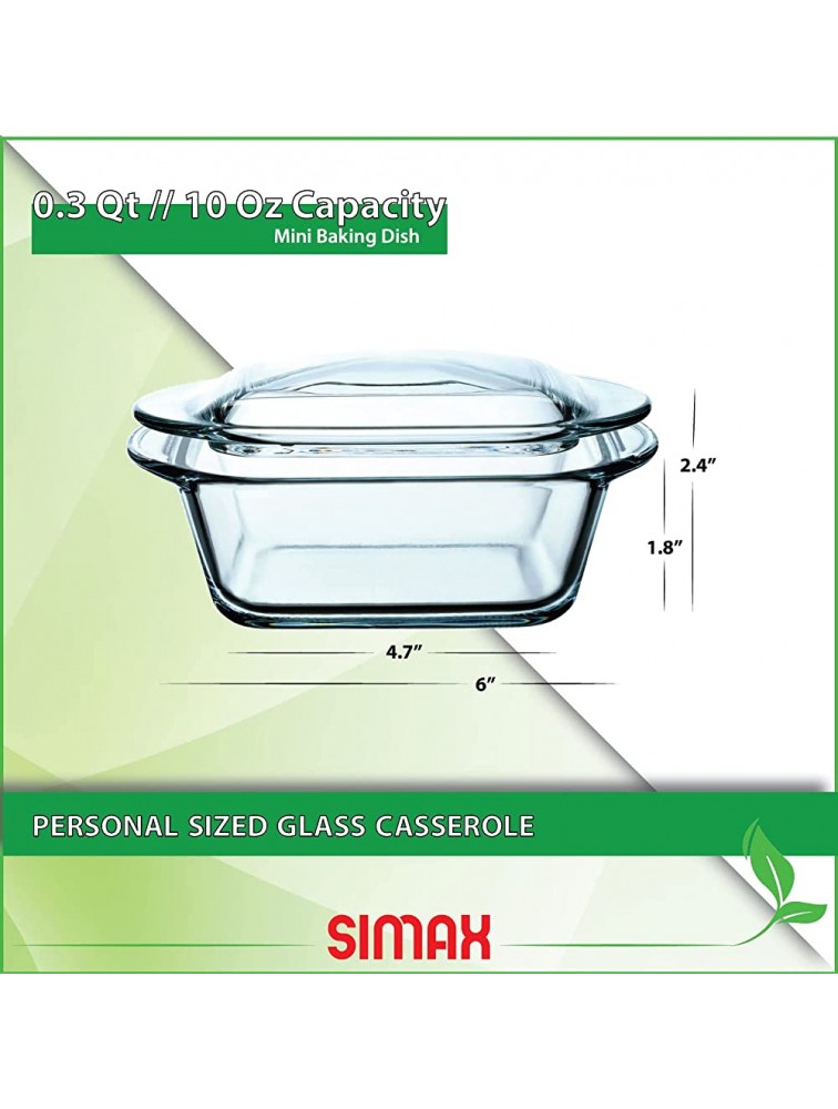 Simax Casserole Dish For Oven: Mini Glass Baking Dish With Lid – Small Personal Sized Bakeware and Cookware Great for Storage – Microwave Oven And Dishwasher Safe Borosilicate Glass Dish – 10 Oz. - BHY5PMKYE