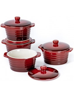 UNICASA Mini Cocotte Ramekins with Lid 8oz Round Covered Casserole Baking Dishes for French Onion Soup Sauces Ceramic Cookware Oven Safe Mini Pots for Cooking Set of 4 Red - BEQ51L15K