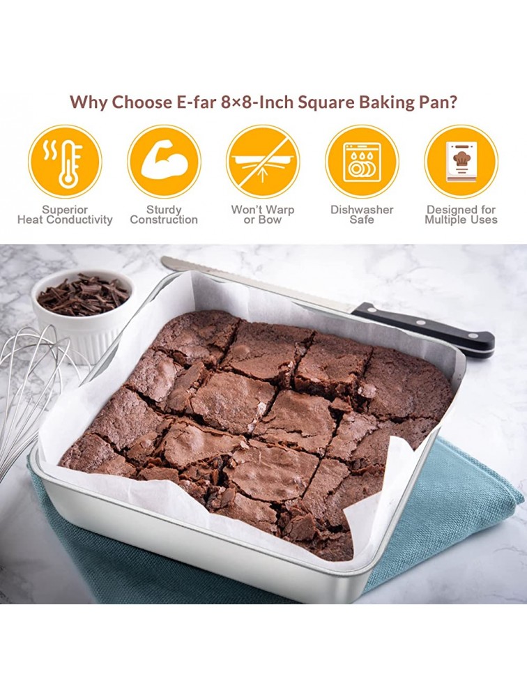 6 8 9-Inch Square Baking Pan Set E-far Stainless Steel Square Cake Brownie Pans Metal Bakeware Set of 3 Non-toxic & Healthy Easy Clean & Dishwasher Safe - BXPTROSWI