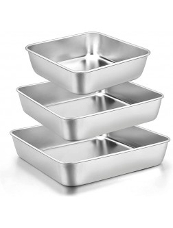 6 8 9-Inch Square Baking Pan Set E-far Stainless Steel Square Cake Brownie Pans Metal Bakeware Set of 3 Non-toxic & Healthy Easy Clean & Dishwasher Safe - BXPTROSWI
