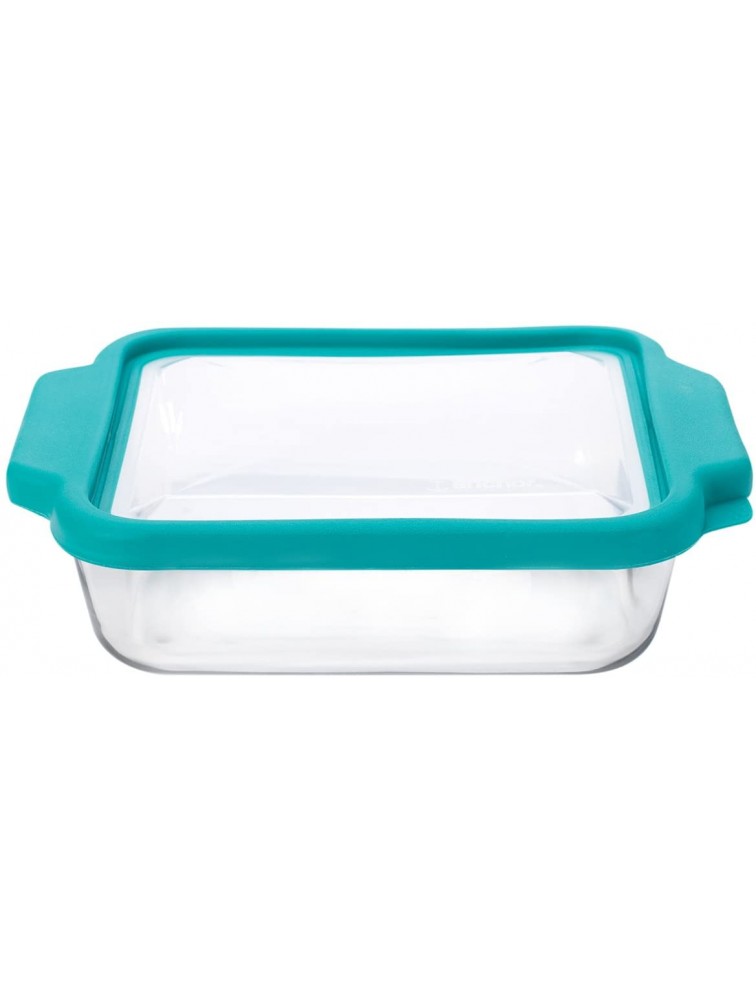 Anchor Hocking 8-inch Square Glass Baking Dish with Airtight TrueFit Lid Teal Set of 1 - B19DLN438