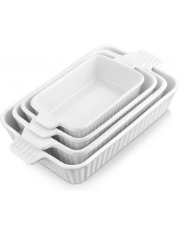 Bakeware Set of 4 MALACASA Porcelain Baking Pans Set for Oven Casserole Dish Ceramic Rectangular Baking Dish Lasagna Pans for Cooking Cake Pie Dinner Kitchen White 9.5" 11.25" 12.75" 14.5" - B714WKQ4A