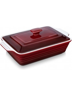 Casserole Dish with Lid LOVECASA 9x13 Baking Pan Lasagna Pan Deep 4 Quart Ceramic Bakeware Set Baking Dishes for Oven Red Gradient - BELDK5VY4