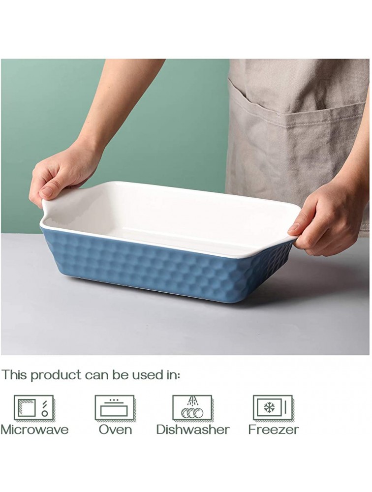 DOWAN Ceramic Baking Dishes Rectangular Bakeware Roasting Lasagna Pans with Handles Deep Casserole Dish Oven Safe for Cooking Baking Cake Dinner 11 x 7 x 3 Inches Airy Blue - BDP38NSZW