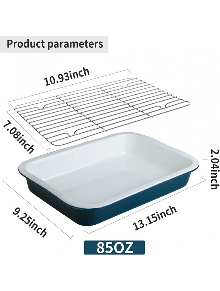 DUS Ceramic 13×9 Inches Baking Dish Pan with Rack for Oven Cooked Bacon Roasts Lasagna,Daily Use at Home,Blue - BDNWSYREH