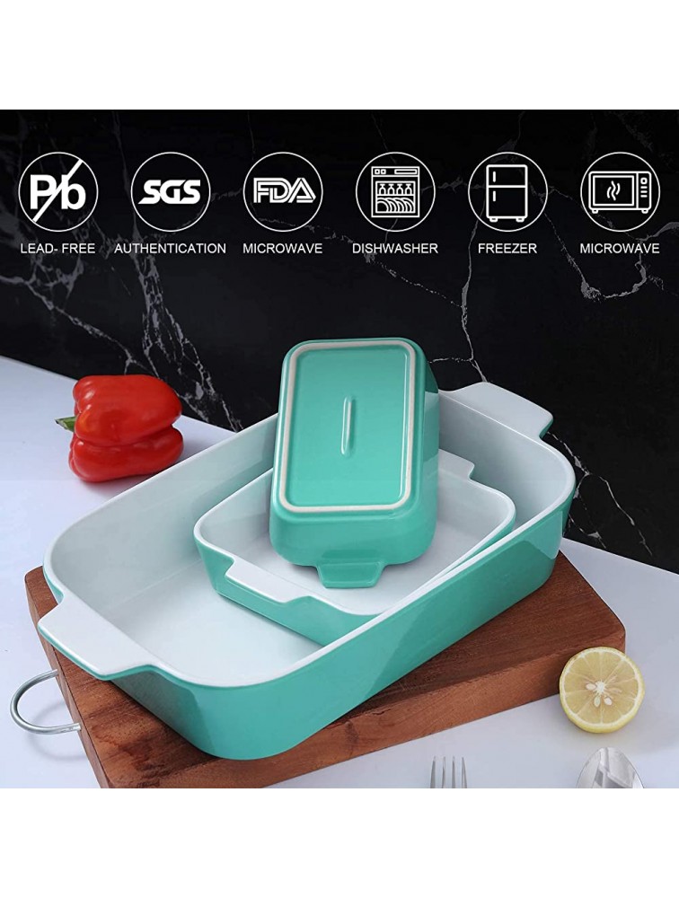 HAPPY KITCHEN Ceramic Baking Dish Ceramic Bakeware Set of 3 Piece 9 x 13 Inch Rectangular Bakeware Set Lasagna Pans for Oven Microwave Cooking Casserole Dish and Daily Use Mint Green - BKMQ43DOK