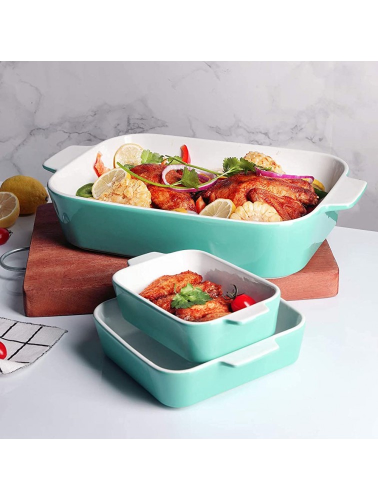 HAPPY KITCHEN Ceramic Baking Dish Ceramic Bakeware Set of 3 Piece 9 x 13 Inch Rectangular Bakeware Set Lasagna Pans for Oven Microwave Cooking Casserole Dish and Daily Use Mint Green - BKMQ43DOK