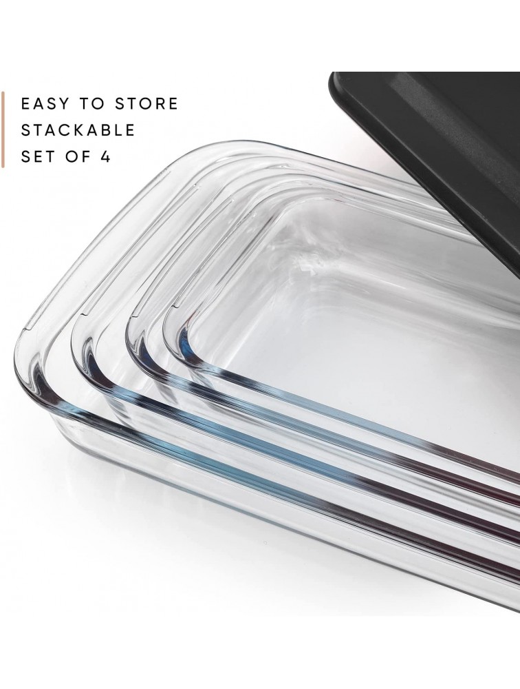 JoyFul by JoyJolt 8pc Glass Bakeware Set. 4x Baking Pan Dishes and 4x Baking Dish Lids for Kitchen Storage Deep Baking Sheet Oven Tray Rectangle Casserole Dish Lasagna Pans Cake Baking Sheets - BKSRHWTUV