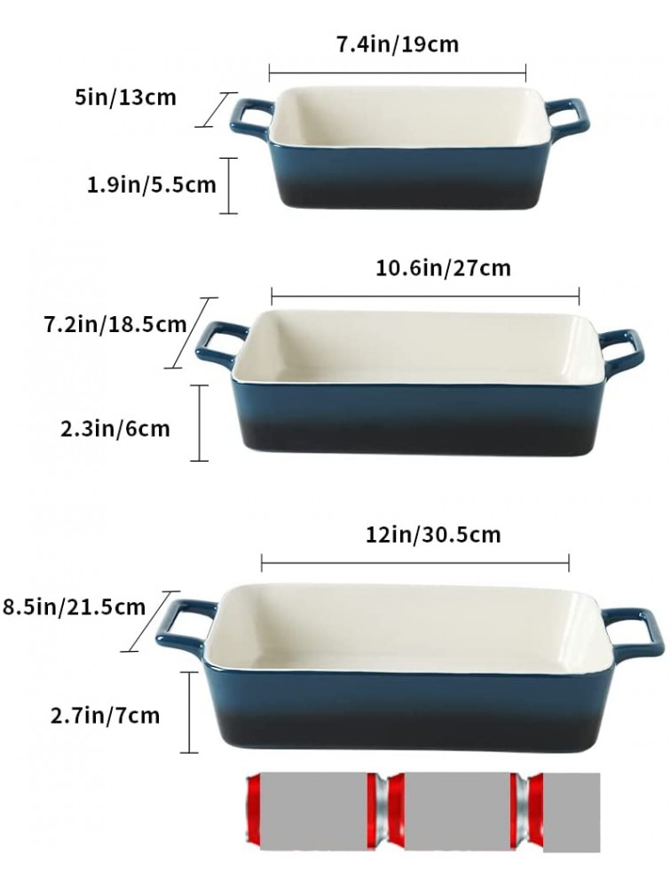 KOOV Bakeware Set Ceramic Baking Dish Rectangular Baking Pans Set Casserole Dish for Cooking Cake Dinner Kitchen Wrapping Upgrade 12 x 8.5 Inches 3-Piece Gradient Blue - BXJ5QF1PH