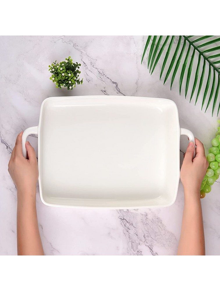 Livfodrm 9 x13 Baking Dish Ceramic Lasagna Pan for Oven Large Bakeware Tray Rectangular Casserole Dishes with Double Handle for Cooking and Daily Use -White - BJ9VRAXLT