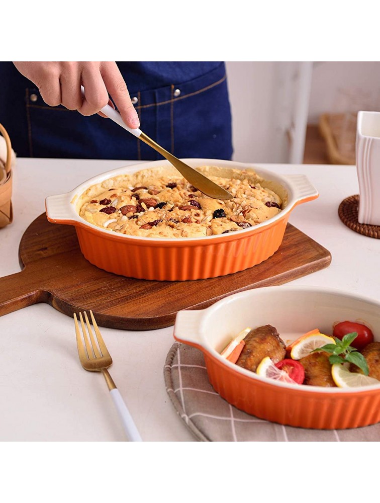 MALACASA Bakeware Set Ceramic Baking Dishes for Casseroles Orange Oval Lasagna Pans 9.5 11.25 for Cooking Casserole Dish Cake Dinner Kitchen and Banquet Set of 2 Series Bake - BJ9D8S36I